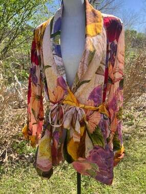 Powder Luxury Co-ord Set Cream Posy Floral Wrap Top and Wide Leg Trousers